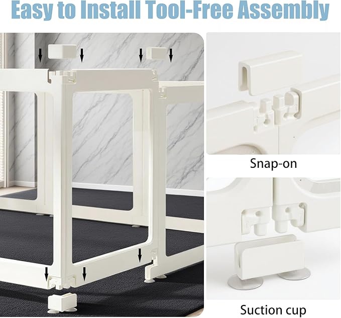 Clear Acrylic Dog Playpen Transparent Dog Playpens Indoor, Small Pet Play Pen for Small Dogs, Puppies, Cats &amp; Rabbits, Assemble &amp; Disassemble, with Door &amp; Suction Cups (23.6" H, 12PCS),White