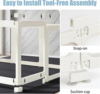Clear Acrylic Dog Playpen Transparent Dog Playpens Indoor, Small Pet Play Pen for Small Dogs, Puppies, Cats &amp; Rabbits, Assemble &amp; Disassemble, with Door &amp; Suction Cups (23.6" H, 12PCS),White