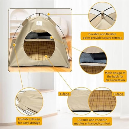 BreezyDen Pop-Up Pet Tent – Portable Indoor/Outdoor Cat Tent, Waterproof Pet Hideaway for Cats &amp; Small Dogs with Mesh Window, Anti-Slip Base &amp; Washable Design (White, S (4 catties Kitten))
