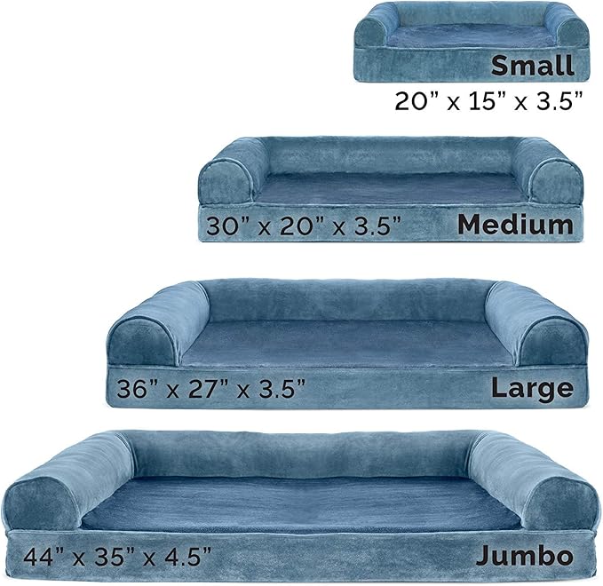 Furhaven Orthopedic Dog Bed for Large Dogs w/ Removable Bolsters &amp; Washable Cover, For Dogs Up to 95 lbs - Faux Fur &amp; Velvet Sofa - Harbor Blue, Jumbo/XL