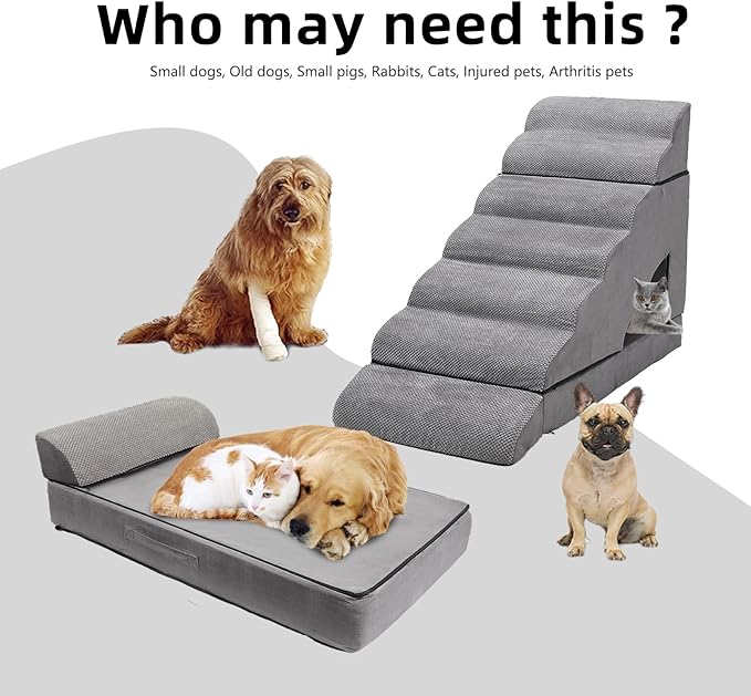 Dog Stairs &amp; Steps for High Beds 30-36 inches High Tall, LitaiL Pet Stairs/Steps for High Beds 34 inch High for Small Large Dogs, Non-Slip 7 Steps Dog Ramps for Old Dogs/Cats