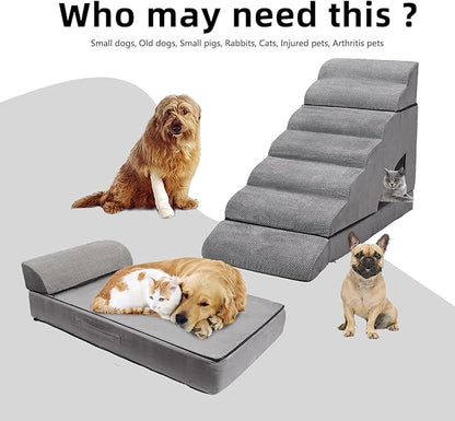 Dog Stairs &amp; Steps for High Beds 30-36 inches High Tall, LitaiL Pet Stairs/Steps for High Beds 34 inch High for Small Large Dogs, Non-Slip 7 Steps Dog Ramps for Old Dogs/Cats