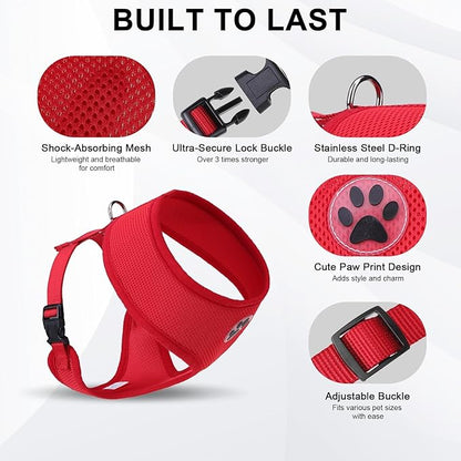 BINGPET No Pull Dog Harness - All Weather Mesh Step-in Vest for Small Dogs, Breathable Mesh Puppy &amp; Cat Harness, Red, X-Small