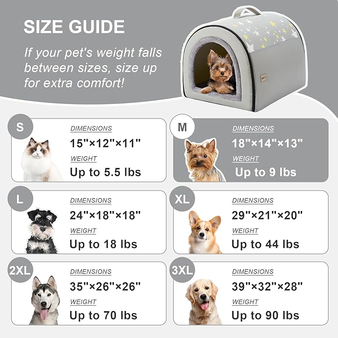Jiupety Indoor Dog House, 2 in 1 Portable Foldable House Bed with Cover, Pet Tent &amp; Cave Bed for Cats and Small Dogs, M(18"×14"×13"), Up to 9 Lb, Grey