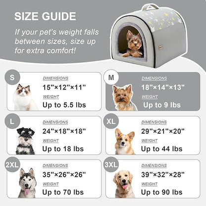 Jiupety Indoor Dog House, 2 in 1 Portable Foldable House Bed with Cover, Pet Tent &amp; Cave Bed for Cats and Small Dogs, M(18"×14"×13"), Up to 9 Lb, Grey