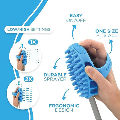 Aquapaw Dog Bath Brush Pro &amp; Dog Shower Attachment - Large Silicone Rubber - Sprayer &amp; Scrubber in One with 8ft Hose Attachment &amp; Shower Wand for Bathing - Pet Bath Supplies