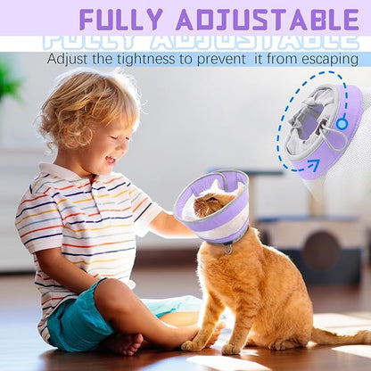 Breathable Air Mesh Cat Cone Collar Soft to Stop Licking, Adjustable, Foldable Lightweight Kitten Cones After Surgery Recovery for Cats &amp; Kittens (Purple, M)