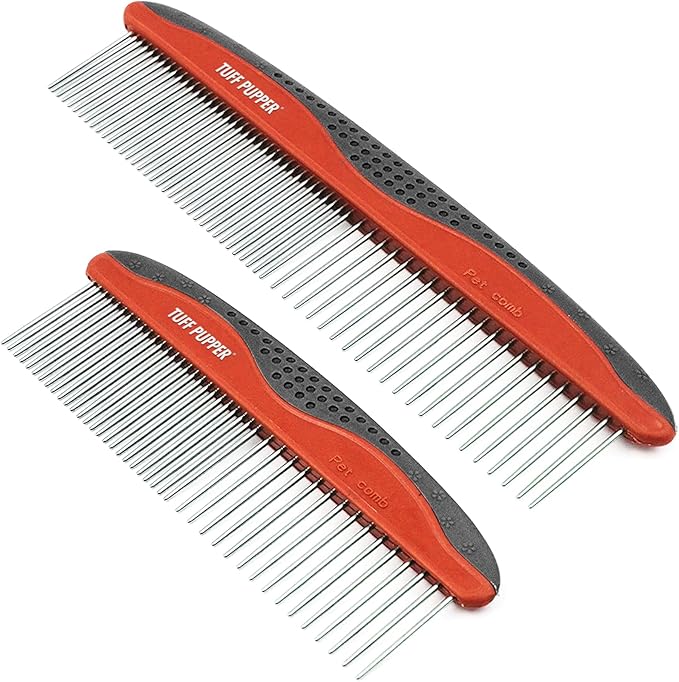 Tuff Pupper Dog Grooming Comb Set | Easily &amp; Safely Remove Dead, Matted Knotted Hair | Ergonomic Pet Detangling Combs | No-Slip Safety Handle For Precision Control | Rounded Tips Prevent Scratching