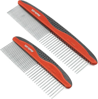 Tuff Pupper Dog Grooming Comb Set | Easily &amp; Safely Remove Dead, Matted Knotted Hair | Ergonomic Pet Detangling Combs | No-Slip Safety Handle For Precision Control | Rounded Tips Prevent Scratching