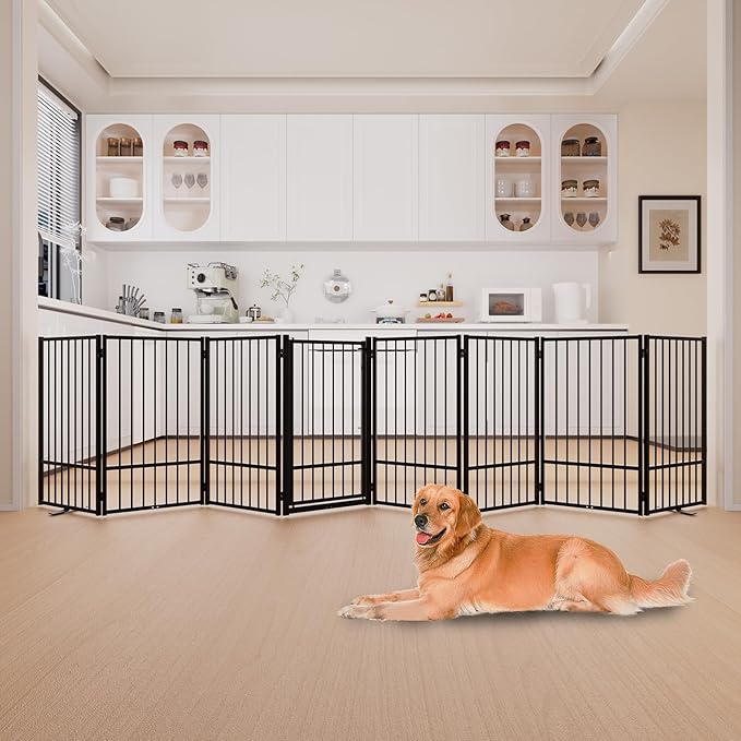 Full Metal Freestanding Dog Gate with Door, 36&