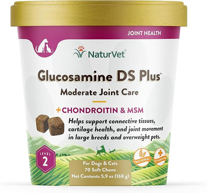 NaturVet – Glucosamine DS Plus - Level 2 Moderate Care – Supports Healthy Hip &amp; Joint Function – Enhanced with Glucosamine, MSM &amp; Chondroitin – for Dogs &amp; Cats–70 Soft Chews