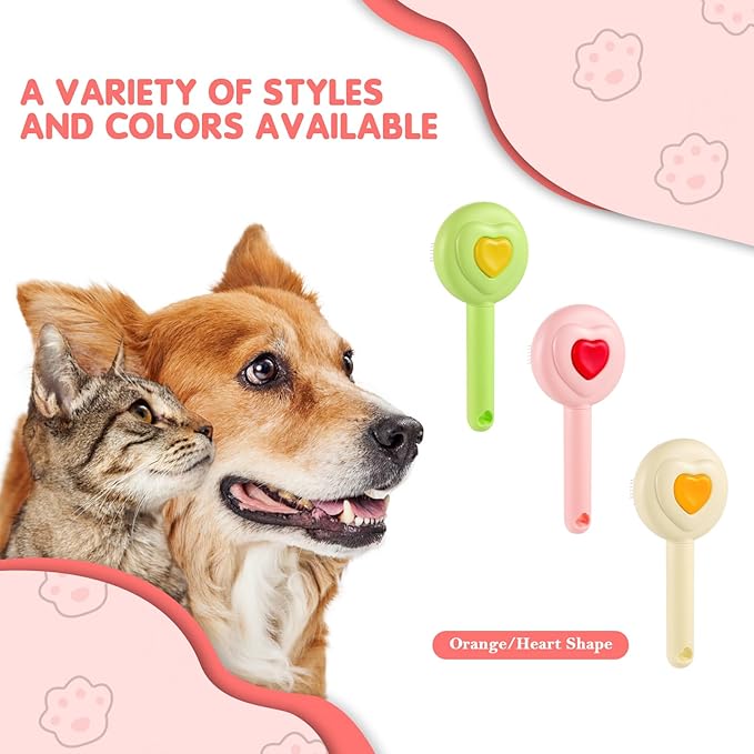 New cat brush&amp;dog brush,pet hair brush with Self Cleaning Button Easy to remove loose undercoat，Needle-tip massage beads, no harm to the skin,Lovely Heart Series(Green)