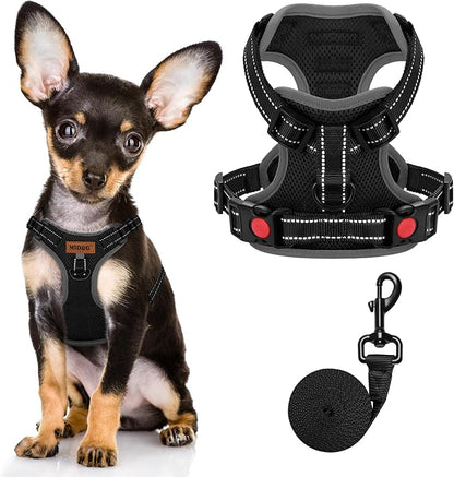 MIDOG No-Pull Dog Harness | Adjustable &amp; Reflective Pet Harness Leash Set for Small Medium Large Dogs Walking, Training| No Choke, Front Clip, Soft Padded Vest with Easy Control Handle - Black, XS
