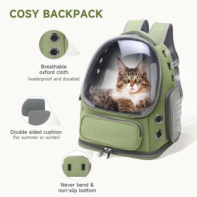 Cat Backpack Carrier, Breathable Cat Carrier Large Space Bubble Pet Backpack for Kitty Small Dog up to 15lbs, Transparent &amp; Foldable Pet Carrier for Travel Hiking