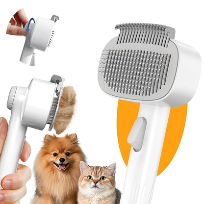 Self Cleaning Slicker Brush, 2-in-1 Cat Brush for Shedding, Skin Friendly Grooming Tool for Long &amp; Medium-Long Hair Pets, Adjustable Bristle Length with Dematting Comb for Cats, Dogs