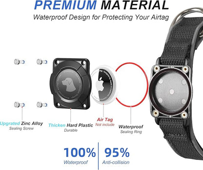 Waterproof Airtag Dog Collar - Nylon Collar with Durable Airtag Holder, Reflective&amp;Anti-Lost with Safety Metal Buckle, Soft Padded Adjustable for Small Medium Large Dogs Black XL