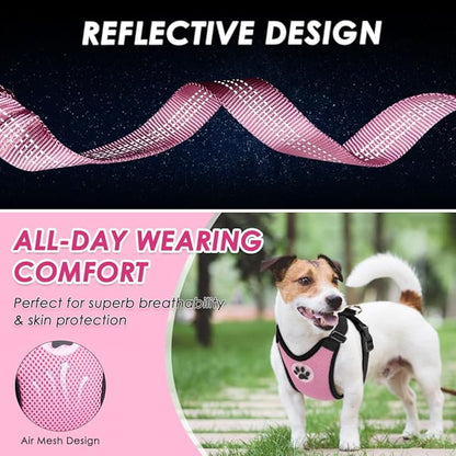 Lukovee Dog Seat Belt for Car, Adjustable Dog Car Harness for Large Medium Small Dogs, Soft Padded &amp; Breathable Mesh Dog Seatbelt with Car Strap and Carabiner(Pink Double Clip,X-Small)