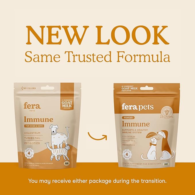 Fera Pets Immune Goat Milk for Dogs &amp; Cats with Colostrum, Organic Turkey Tail Mushroom, &amp; Probiotics - Improves Immune Response - for Picky Eaters - Powder - 60 TSP