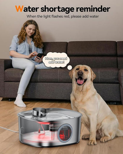 Dog Water Fountain Stainless Steel, 11L/2.8Gal Large Pet Fountain for Large Dogs Inside, Dog Fountain Water Bowl Dispenser with Visible Window &amp; LED, Ultra Quiet for Multi-Pet (Filters)