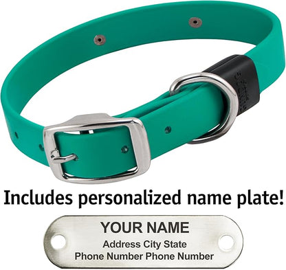 Biothane Custom Dog Collar – Waterproof, Stink-Proof Personalized Collar with Name &amp; Phone Number – Durable, Many Sizes and Colors – Assembled in USA – Assembled in USA (Teal)