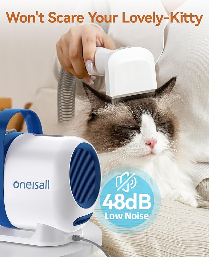oneisall Cat Vacuum Groomer Quiet, Pet Vacuum Grooming Kit with Clipper Paw Trimmer &amp; Brush, 1.5L Large Dust Cup Pet Vacuum for Shedding, Trimming &amp; Home Cleaning