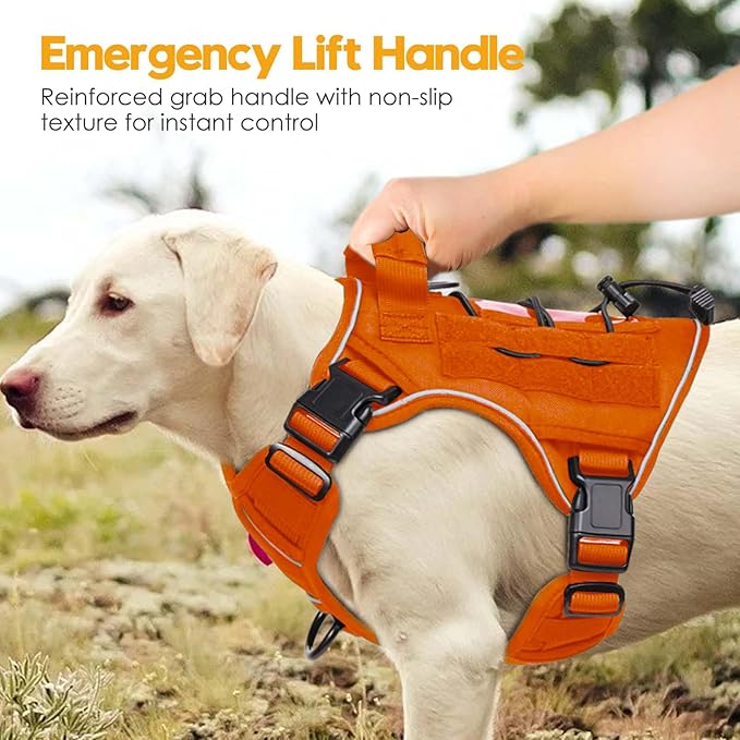 Heavy-Duty Tactical Dog Harness for Large Dogs, No Pull Adjustable Reflective Pet Vest with Molle System, K9 Military-Grade Control for Service Training, Outdoor &amp; 10+ Breeds, Orange, Small
