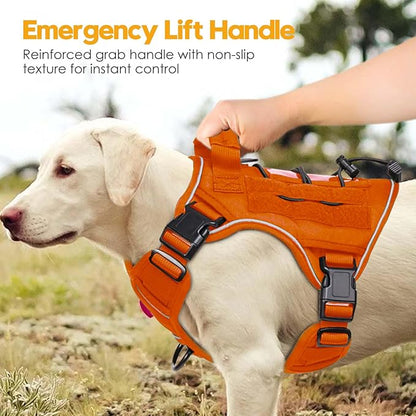 Heavy-Duty Tactical Dog Harness for Large Dogs, No Pull Adjustable Reflective Pet Vest with Molle System, K9 Military-Grade Control for Service Training, Outdoor &amp; 10+ Breeds, Orange, Small