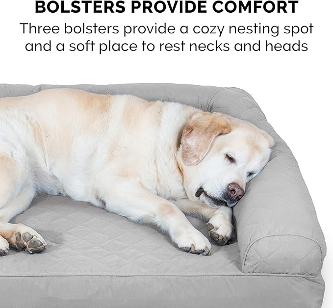 Furhaven Orthopedic Dog Bed for Large Dogs w/ Removable Bolsters &amp; Washable Cover, For Dogs Up to 95 lbs - Quilted Sofa - Silver Gray, Jumbo/XL