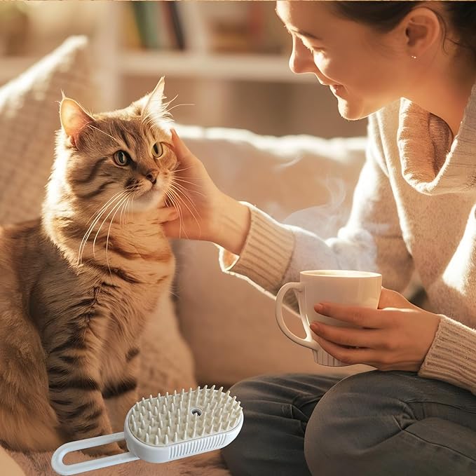 Cat Steam Brushes for Shedding, 4 in 1 Rechargeable Steam Cat Brush for Indoor Cats &amp; Dogs, Grooming Comb with Spray