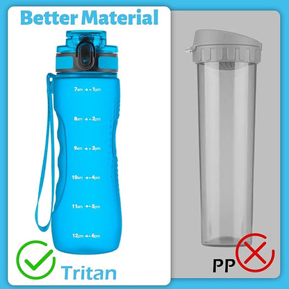 OLDLEY 25 oz Water Bottle, Motivational Water Bottle with Time Marker, Sports Water Bottle With Strap, Leakproof &amp; BPA Free Large Water Bottles for School, Gym, Travel, Outdoor, Tritan,Blue