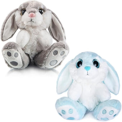 My OLi Bunny Stuffed Animal Pack of 2 Plush Rabbit 7in Stuffed Bunny with Floppy Ear Bedtime Friend Soft Toy Gifts for Girls Boys Kids, Gray &amp; Blue