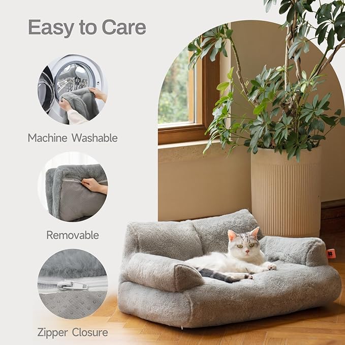 MEWOOFUN Cat Bed for Indoor Cats, Washable Dog Beds for Small Dogs &amp; Cats with Removable Cover, Fluffy Cat Couch with Non-Slip Bottom (Grey, 26.0" L X 19.0" W X 13.0" Th)