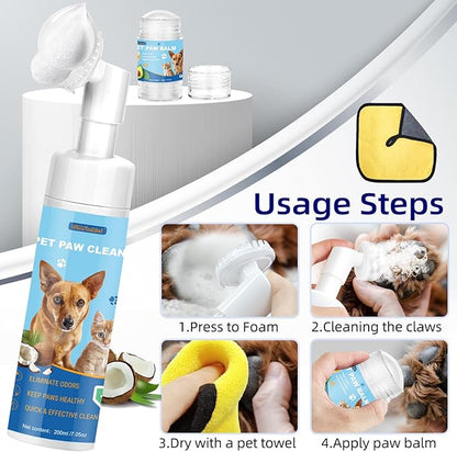 Dog Paw Care Kit,No-Rinse Paw Cleaner for Dogs &amp; Cats,Dog Paw Balm for Heals -Repairs Dry Cracked Paws &amp; Nose with 1 Pet Cleaning Towels,Natural Dog Paw Protector for Pet Foot Washer Care