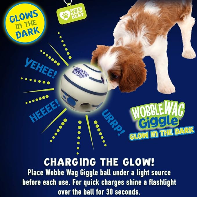 Wobble Wag Giggle Glow in The Dark | Rolling Enrichment Toy for Playtime, Interactive Play for Indoor or Outdoor, Keeps Dogs &amp; Puppies Large, Medium or Small Busy &amp; Moving, As Seen on TV | Pack of 1