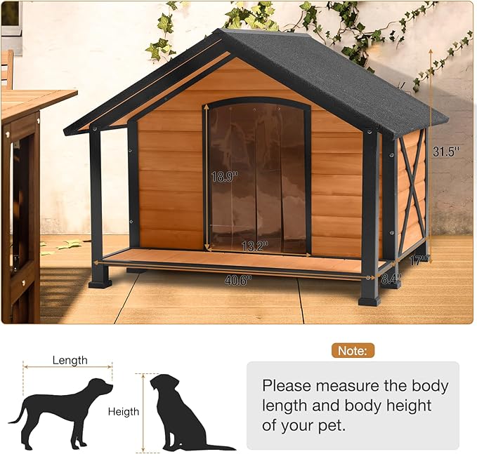 Dog House Outdoor &amp; Indoor, Dog Kennel for Winter, Insulated Puppy Shelter for Small &amp; Medium &amp; Large Dogs,Unique All-Around Iron Frame (Medium)