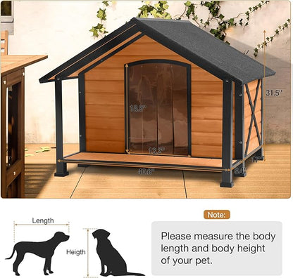Dog House Outdoor &amp; Indoor, Dog Kennel for Winter, Insulated Puppy Shelter for Small &amp; Medium &amp; Large Dogs,Unique All-Around Iron Frame (Medium)