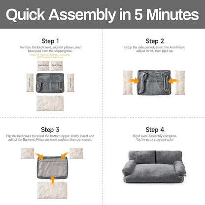 MEWOOFUN Dog Beds for Small Medium Dogs with Removable Washable Cover, Fluffy Dog Sofa with Non-Slip Bottom (Dark Grey, 33.5" L X 25.6" W X 11.5" Th)