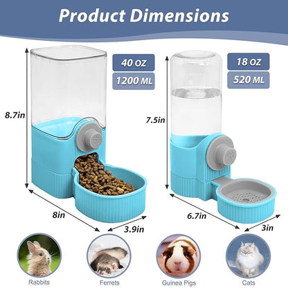 Fhiny Rabbit Food &amp; Water Dispenser, Large Capacity Gravity Guinea Pig Feeder and Waterer Set for Cage Hanging Automatic Bunny Feeder for Bunny Guinea Pig Chinchilla Ferret Cat Puppy