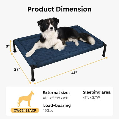 Veehoo Soft Plush Elevated Dog Bed, Raised Pet Cot with Heavy Duty Frame, Non-Slip Silicon Feet, Washable &amp; Breathable Pet Cot for Indoor or Outdoor Use, 41" x 27", Navy Blue, CWC2432A