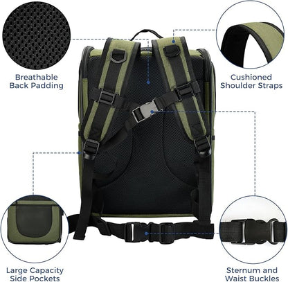 Apollo Walker Dog &amp; Cat Carrier Backpack for 4-15lb Pets - Ventilated Safe Design with Padded Back Support, Breathable Mesh Pet Backpack for Hiking, Travel, Outdoor (Green)