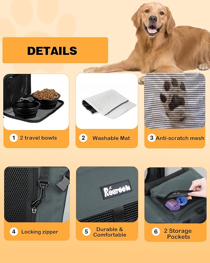 Extra Large Dog Crate with 2 Foldable Bowl, 40 Inch Collapsible Travel Dog Crate Kennel with Soft Blanket for Medium Dogs,Indoor &amp; Outdoor (40" L x 27" W x 27" H, Grey)