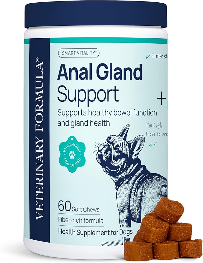 Veterinary Formula Anal Gland Support for Dogs – Vet-Formulated No Scoot Chews with Pumpkin, Ginger, Agave Inulin &amp; Probiotics – Supports Scooting, Stool Quality &amp; Digestive Health, 60 Soft Chews