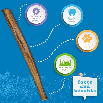 Jack&amp;Pup 12 Inch Bully Sticks for Large Dogs (5 Pack) Jumbo Dog Chews for Aggressive Chewers | All Natural, Odor Free Bully Sticks for Dogs