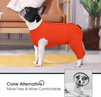 Kuoser Dog Recovery Suit for Rear Legs, Dog Surgical Suit with Pants Cover to Prevent Licking Wounds, Dog Onesie for Surgery Female Spay Male Neuter, Anti Licking Dog Recovery Leg Sleeve, Orange 3XL