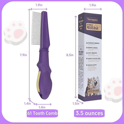 Pet Comb for Grooming Long Haired Cats &amp; Dogs With Stainless Steel Metal Teeth for Shedding and Tangles, Non-slip &amp; Anti-static rubber handle,Safe &amp; Gentle Pet Grooming Comb