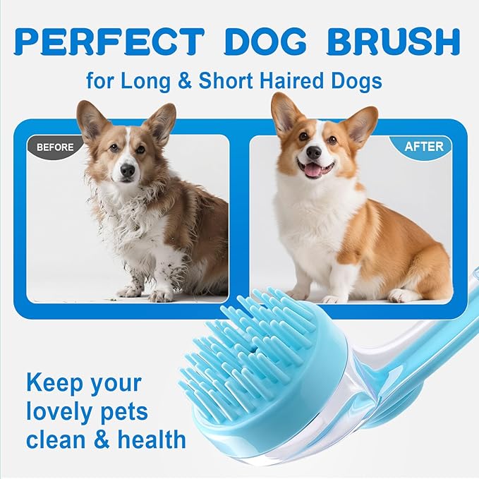 Dog Bath Brush, Silicone Pet Bath Brush with Soap Dispenser,Deep Cleansing &amp; Gentle Massage for Dogs &amp; Cats, Suitable for Long &amp; Short Hair, Easy Grip, Bathing &amp; Grooming(Blue)