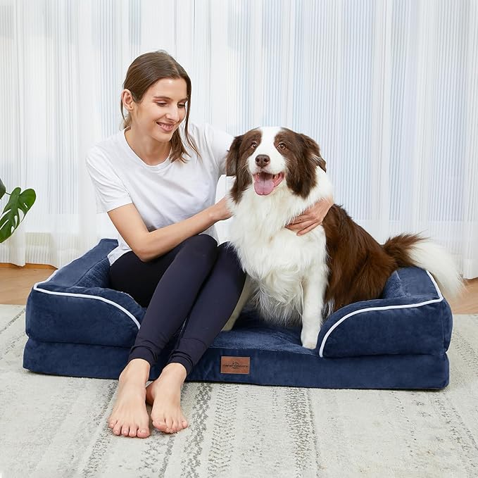 Comfort Expression Medium Dog Beds Waterproof Orthopedic Foam Dog Sofa Beds for Medium Large Dogs Comfy Pet Bed with Washable Removable Cover &amp; Non-Slip Bottom(Medium,Navy Blue)