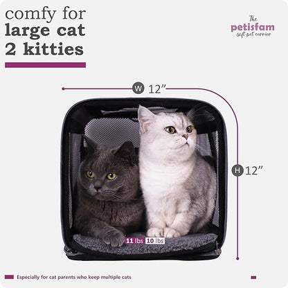 petisfam Soft Pet Carrier for Large and Medium Cats, 2 Kitties, Small Dogs. Easy to Get Cat in, Great for Cats That Don&