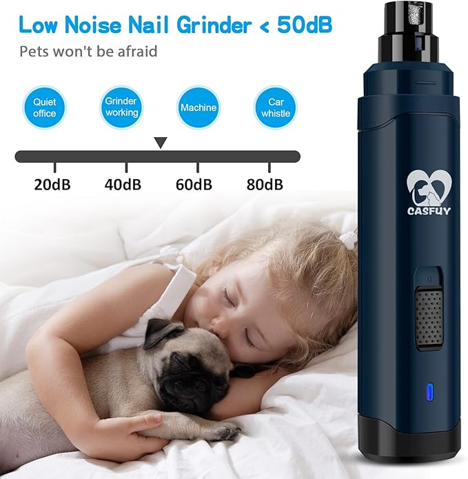 Casfuy Dog Nail Grinder Upgraded - Professional 2-Speed Electric Rechargeable Pet Nail Trimmer Painless Paws Grooming &amp; Smoothing for Small Medium Large Dogs &amp; Cats(Dark Blue)