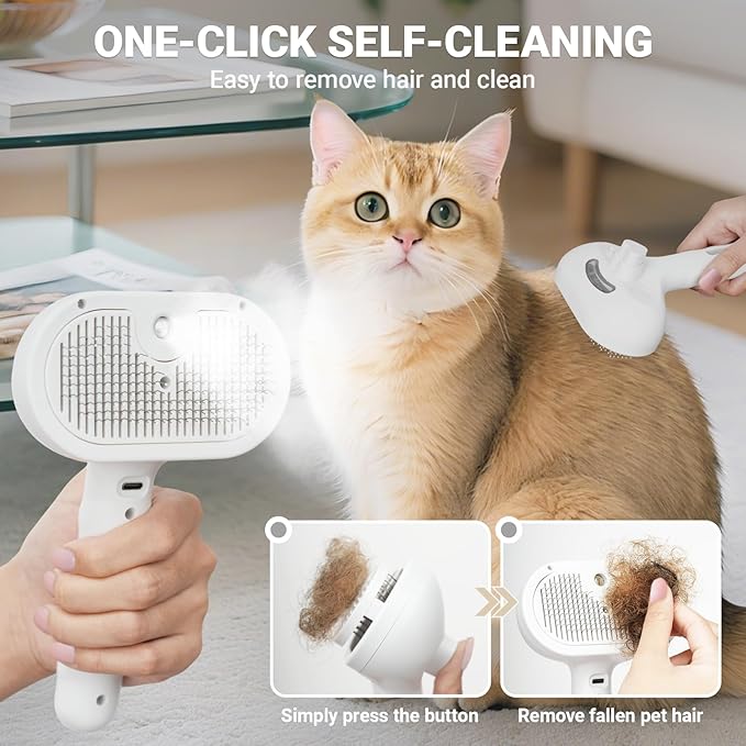 Pet Steam Brush for Dogs &amp; Cats with Pet Conditioner, 4 in 1 Spray Hair Removal Comb for Shedding &amp; Grooming, Self Cleaning Water Brush for Long &amp; Short Haired Pets